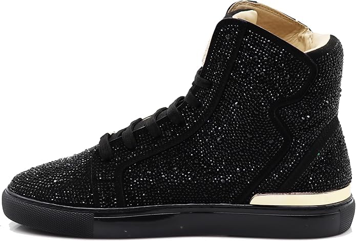 Image of Enzo Romeo Men's Fashion High Top Crystal Shimmer Rhinestone Blink Flat Sneakers Shoes