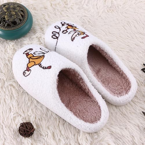Image of Womens Mens House Slippers Retro Comfy Warm Plush Slip on Fluffy Memory Foam Home Sippers for Winter Indoor Outdoor
