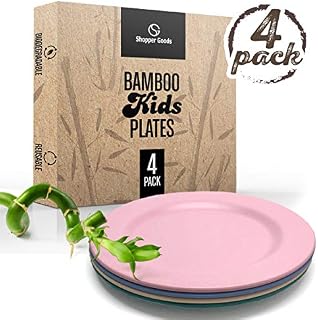 Shopper Goods Bamboo Plates Multi-Color (4 Pack) Dinnerware Set | Non-Toxic, Eco-Friendly