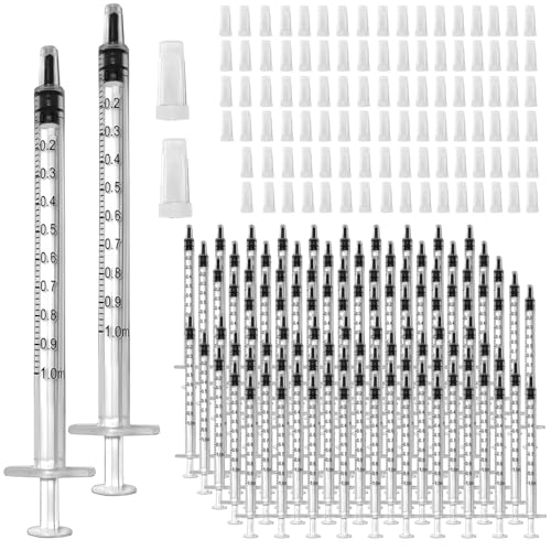 Image of 100 Pcs 1ml 1cc Syringe No Needle Plastic Syringe with Caps for Pets Oral, Refilling, Oil or Glue Applicator, Measuring or Transfering Tiny Amount of Liquids