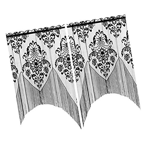 Stobok Halloween Black Lace Skull Tassel Curtain Halloween Door Window Valance (97X102Cm) #TOP5