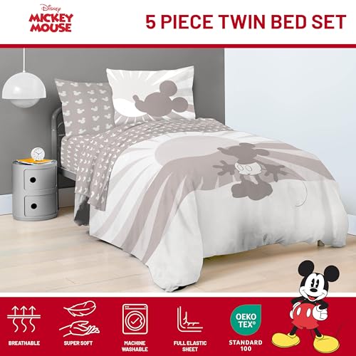 Image of Disney Mickey Mouse Twin Comforter Set 5 Piece Cartoon Bedding, Grey