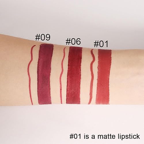 Miniatura 174 de evpct DNM Juego de 1 delineador de labios y lápiz labial rojo oscuro profundo, para mujer, tono mate, tinte labial de larga duración y resistente al