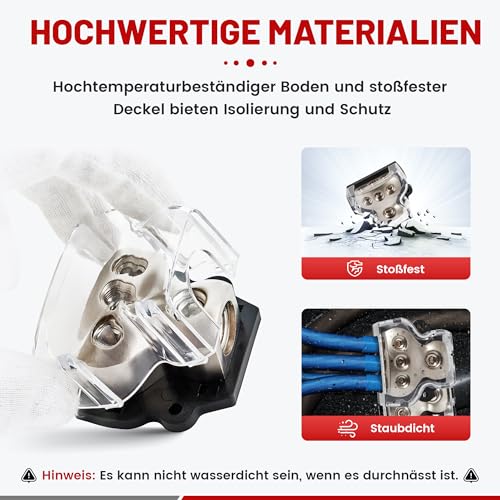 RED WOLF Stromverteilerblock 3-Wege Power Distribution Block für Kfz Boot Audio Stereo Verstärker Verteilerblock 1 In 3 Out Block Splitter