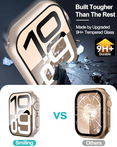 Image of Smiling 2 Pack Case Compatible with Apple Watch Series 11 (2025) / Series 10 46mm with Tempered Glass Screen Protector, Hard PC Case Scratch-Resistant Overall Protective Cover- Starlight