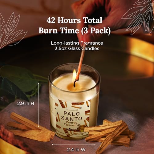 Magnificent 101 Set of 3 Long Lasting Palo Santo Smudge Candles - 42 Hour Burn, 3.5 Oz Each, Made with Soy Wax and Herb, Ideal for House Energy Cleansing, Meditation & Manifestation - Sage Candle