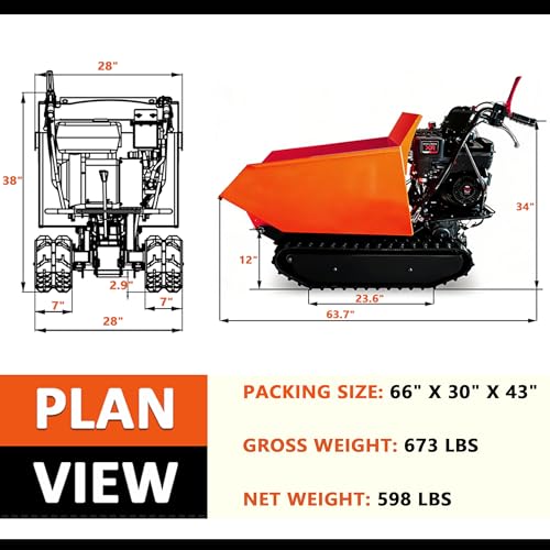 Carretilla de cadena con capacidad de carga de 1100 LBS, motor de gasolina 306cc 10HP, caja de cambios 3F+1R, volteo hidráulico, cubeta soldada y orugas anchas de 180mm miniatura 6