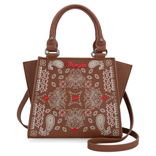 Bolsas Wrangler para mulheres, bolsas transversais fofas bolsas de mão com alça superior de designer ocidental, Paisley-brown, Medium