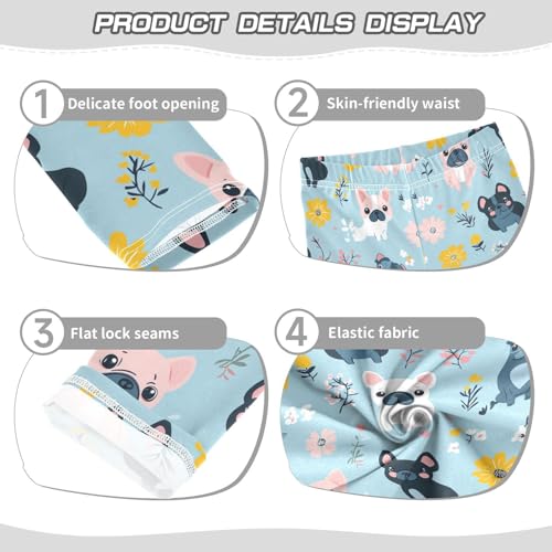 Wusikd Cartoon Dogs Pugs Girls' Leggings Toddler Doodles French Bulldogs Kids Yoga Pants Dance Active Tights 4T3