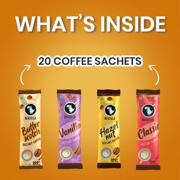 Image of Bevzilla 3 in 1 Coffee Premix | Zero Added Sugar | Instant Coffee Premix | Rich Taste Without Sugar | Daily Coffee Premix (Pack of 20)