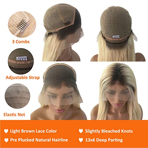 9A Water Wave Blonde Human Hair Lace Front Wigs 18Inch 13x6 Deep Part PrePlucked with Baby Hair Glueless Remy Hair Curly Wave Lace Frontal Wig Full End Lace Wigs #613 Color Human Hair Wigs for Women