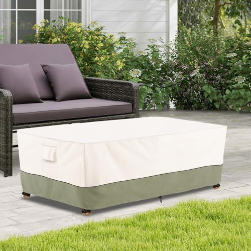 Image of Bitubi Waterproof Patio Coffee Table Cover, Rectangular Outdoor Small Side Table Cover - Fits up to 42L x 26W x 16H inches, Beige