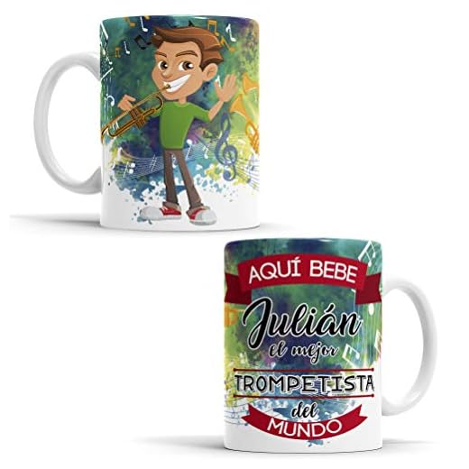 OyC Original y Creativo Taza para Trompetista - Aquí Bebe el Mejor del Mundo - Para Desayuno - Con Frase y Dibujo Personalizada con Nombre