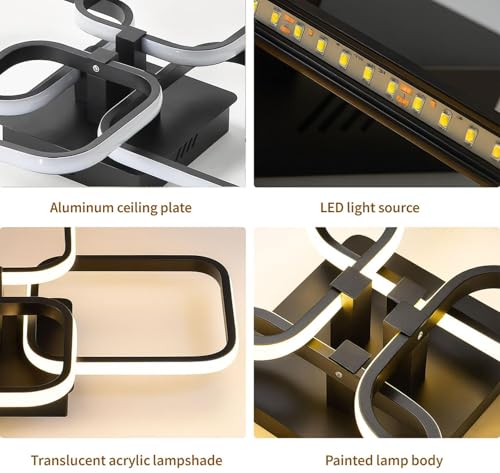 Image of 36W Dimmable Modern LED Ceiling Chandelier Light with Remote Control | 3 Colour Temperature (3000K /6500K) Flush Mount Fancy Square Ring Ceiling Lamp for Living Room Bedroom Hall Office Lighting