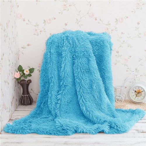 Image of Shaggy Faux Fur Fabric, Super Soft, 6 X 5 Feet (Blue)