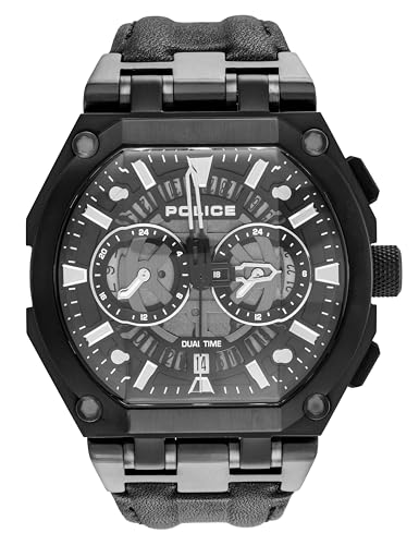 Image of Police Black Dial Multifunction Leather Strap Watch for Men