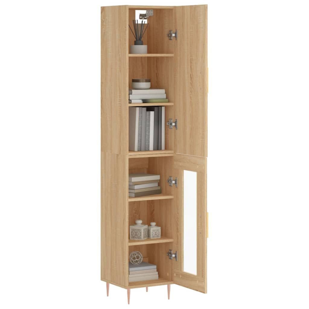 Meuble haut en bois de chêne Sonoma 34,5 x 34 x 180 cm avec beaucoup d'espace de rangement, portes, pieds en métal, buffet moderne et commode pour salon, salle à manger, couloir, bureau