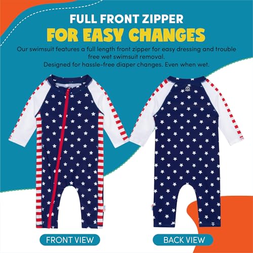 Image of SwimZip UPF50+ Boys Swim Shirt, Long Sleeve One Piece Kids Sunsuit