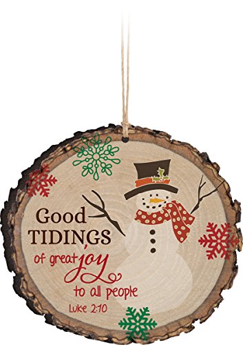 P. Graham Dunn Good Tidings of Great Joy Snowman Wood Tree Bark 4 inch Christmas Tree Ornament