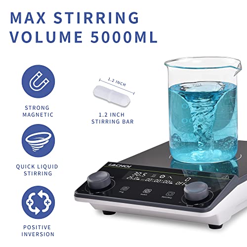 Image of Magnetic Stirrer 5.9 inch Magnetic Stir Plate with stir bar LCD Display 100-1600RPM Max Stirring Capacity 5000ml Digital Magnetic Stir Plate Magnetic Mixer Lab Stirrers(No Heating)