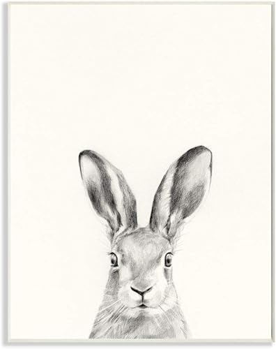 Stupell Industries Diseño de dibujo gris con retrato de conejo conejo, diseñado por Victoria Borges Art, 13 x 0.5 x 19, placa de pared