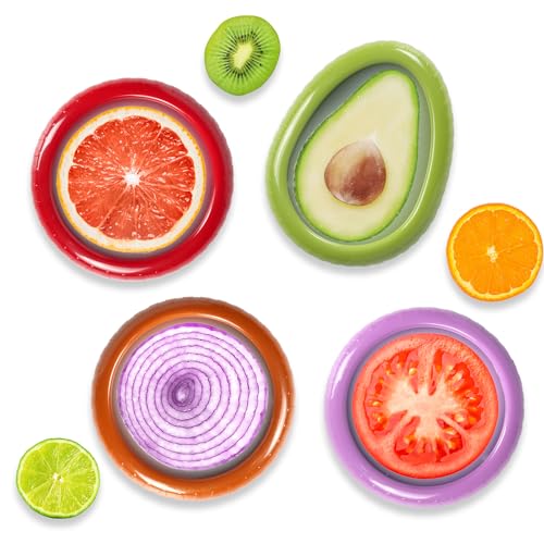 BAOKUA Avocado Saver and Tomato Holder - Set of 4 Preventing Food Flavor Skewering Reusable Storage Containers for Fridge -Ideal for Garlic, Onions, Lemons, and Potatoes