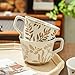 VHSCELL Ceramic Coffee Mug, 12 oz Novelty Unique Teacup with Handle, Stoneware Cup for Tea Mocha Latte Cappuccino Espresso (Set of 4, Butterfly Grass Ivy and Leaf) (Bean leaf)