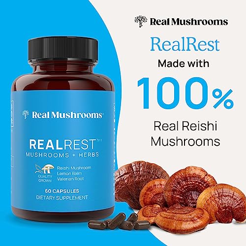 Real Mushrooms RealRest 60ct Reishi Mushroom Capsules for Relaxation - Organic with Lemon Balm Herb Sleep Support Supplement Complex Rest Immune - Image 3