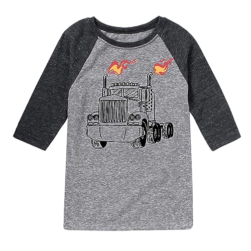 Instant Message - Transportation - 18-Wheeler Flames - Toddler & Youth Raglan Graphic T-Shirt