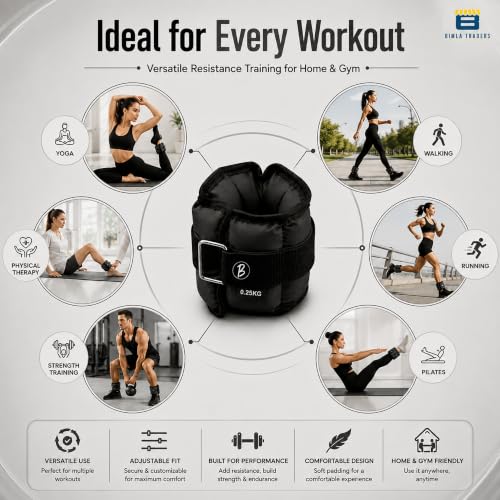 Image of Btag Solid Neoprene Ankle & Wrist Weights (0.25 kg x 2 Pcs) | Adjustable Strap | Unisex Leg & Arm Weight Cuffs for Gym, Workout & Training (Balck)