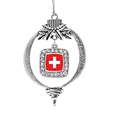Inspired Silver - Adorno de bandera de Suiza – Adornos navideños cuadrados plateados con joyas de circonita cúbica