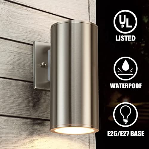 Young&Taylor Outdoor Wall Lamp,Stainless Steel Modern Porch Light - Ul Listed. Weather-Proof Cylinder Wall Sconce Suitable For Garden & Patio,Satin Nickel Finished … #TOP1