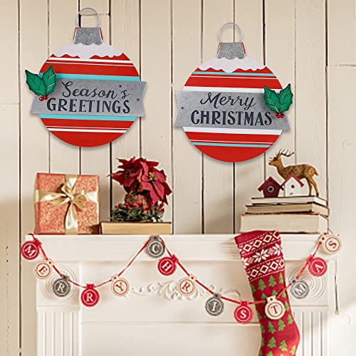 Adroiteet Set Of 2 Wall Decor Merry Christmas Signs, 9.6 Inch Christmas Hanging Sign Ornaments, Wooden Metal Decorative Sign For Front Door Wall, Christmas Home Decorations Xmas Holiday Party Decor #TOP4