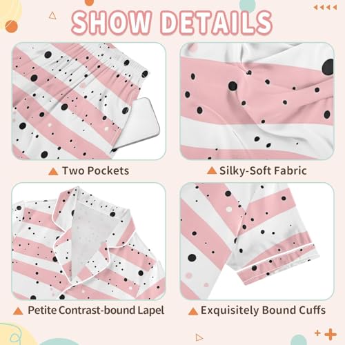 Pink Stripe Dots Pajamas Set Soft Pjs Sets 2 Piece Short Sleeve Sleepwear Casual Loungewear3