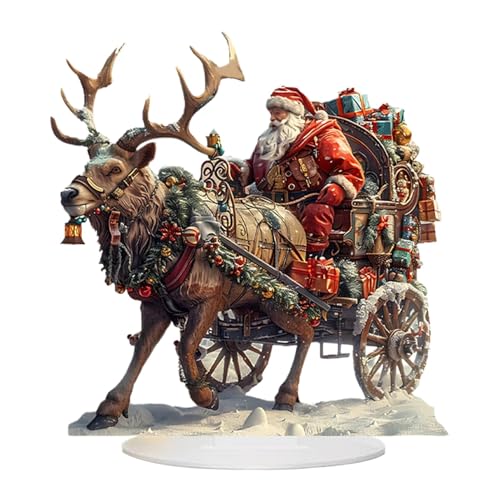 Statuetta con renna e slitta di Babbo Natale, figura di