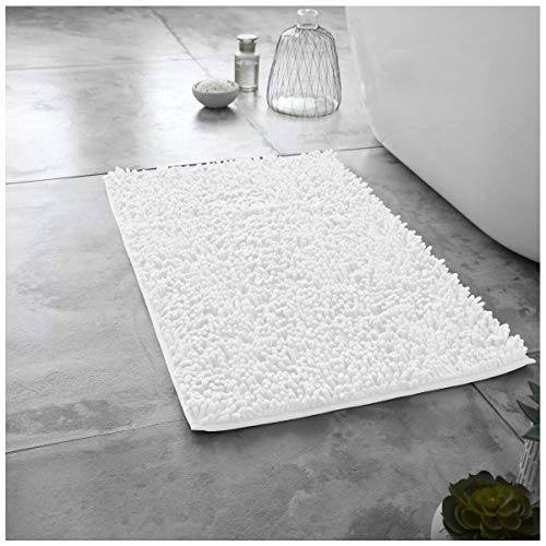 GAVENO CAVAILIA Luxury 2 Piece Loop Bath Mat Anti Slip Pedestal Set, Extra Absorbent 100% Microfiber Chenille Bathroom Toilet Rug, Regular (50x80, 50x40 cm), White, Microfibre