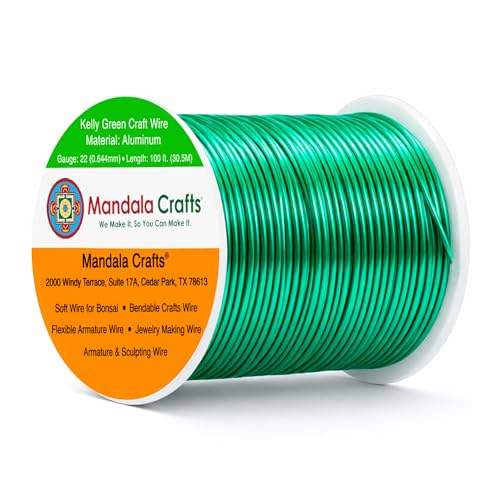Image of Mandala Crafts 22 Gauge Kelly Green Anodized Aluminum Craft Wire, 100 FT | Colored, Flexible, Bendable, for Bonsai, Armature, Sculpting, Wire Wrapping, Jewelry Making, Weather & Tarnish Resistant