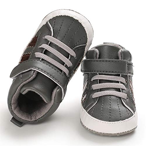 SOFMUO Baby Boys High-Top Ankle Sneakers Infant Slippers Anti-Slip Soft Sole Toddlers First Walkers Shoes(Grey,12-18 Months)4
