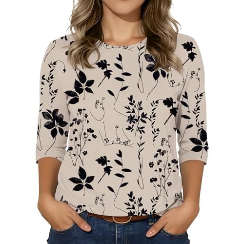 3/4 Sleeve Tops for Women Basic Crew Neck Spring Blouses Casual Fit Fall T Shirts 2026