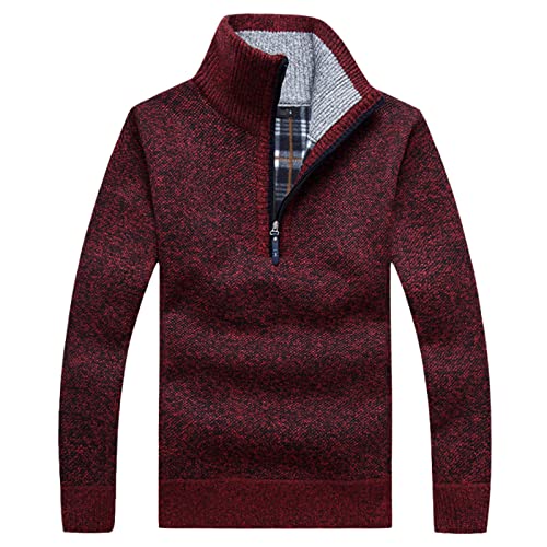 Pull en tricot épais homme bordeaux Kelsiop col roulé chaud XXL
