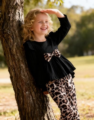 Image of Toddler Girl Clothes Ruffle Long Sleeve Heart Print Tops and Pants 2PC Little Girl Winter Outfits Size (4-7T)
