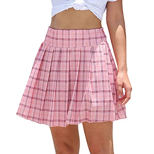 WOWENY Women s Athletic Tennis Skorts Skirts for Women Running Golf Skort with Pockets (Z-Plaid Pink, L)