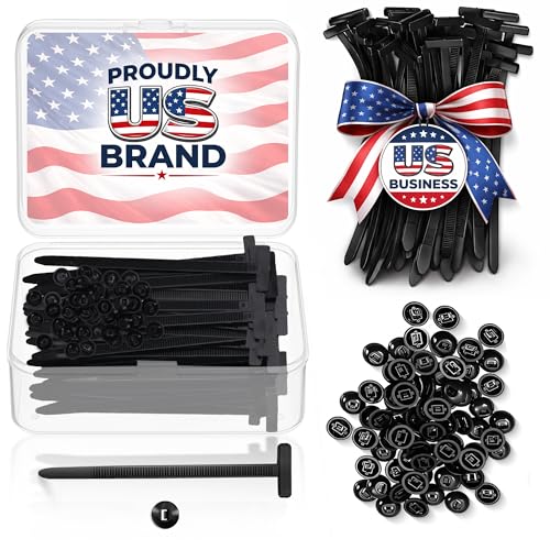 100 Pcs Nylon Universal Cable Tie Buckles — Heavy-Duty Zip Tie Buckle Clips with Pin & Button Design, Self-Locking, UV Resistant, Easy Install for Car Bumper, Fender & Auto Body Repair