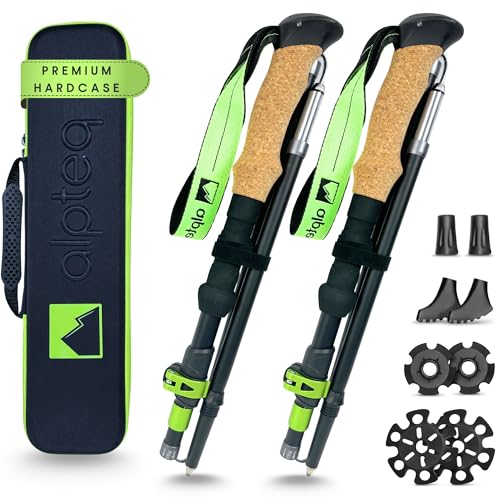 Alpteq Bastones de senderismo plegables de aluminio con mango de corcho, bastones de trekking para deportes de montaña, bastones de marcha nórdica para hombre y mujer, extra ligeros y telescópicos Alpteq Bastones de senderismo plegables de aluminio con mango de corcho, bastones de trekking para deportes de montaña, bastones de marcha nórdica para hombre y mujer, extra ligeros y telescópicos