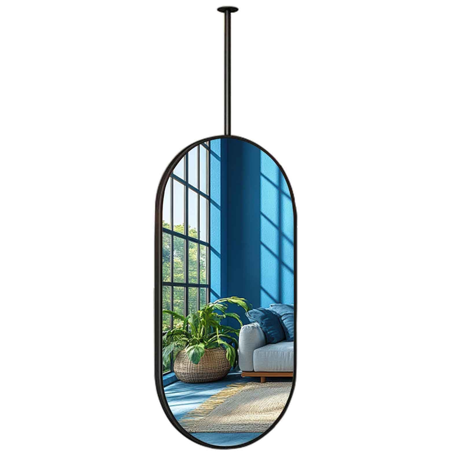 FGXHHS Oval, Black Metal Pole Ceiling Suspended Vanity Makeup HD Mirrors, Home Decor Rod Mirror(40cmx70cm)