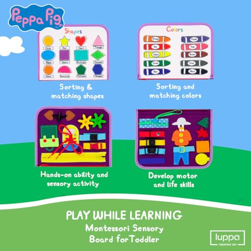 Image of Peppa Pig Toddler Busy Board - Montessori toys for 1 2 3 4 Year Old, Educational Activity Sensory Board for Preschool Learning Fine Motor Skills, Gift Toys for Boys Girls, Airplane Car Travel Toy