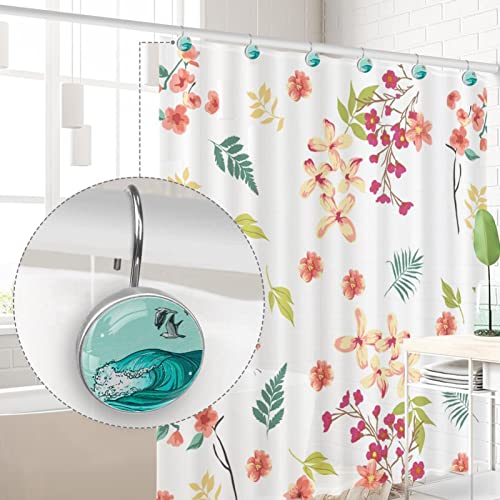 Rideaux de douche impeccables avec nos 12 crochets en acier inoxydable vagues