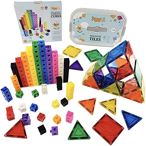 TOYLI Paquete de bloques de construcción de 100 piezas y 45 piezas de azulejos magnéticos