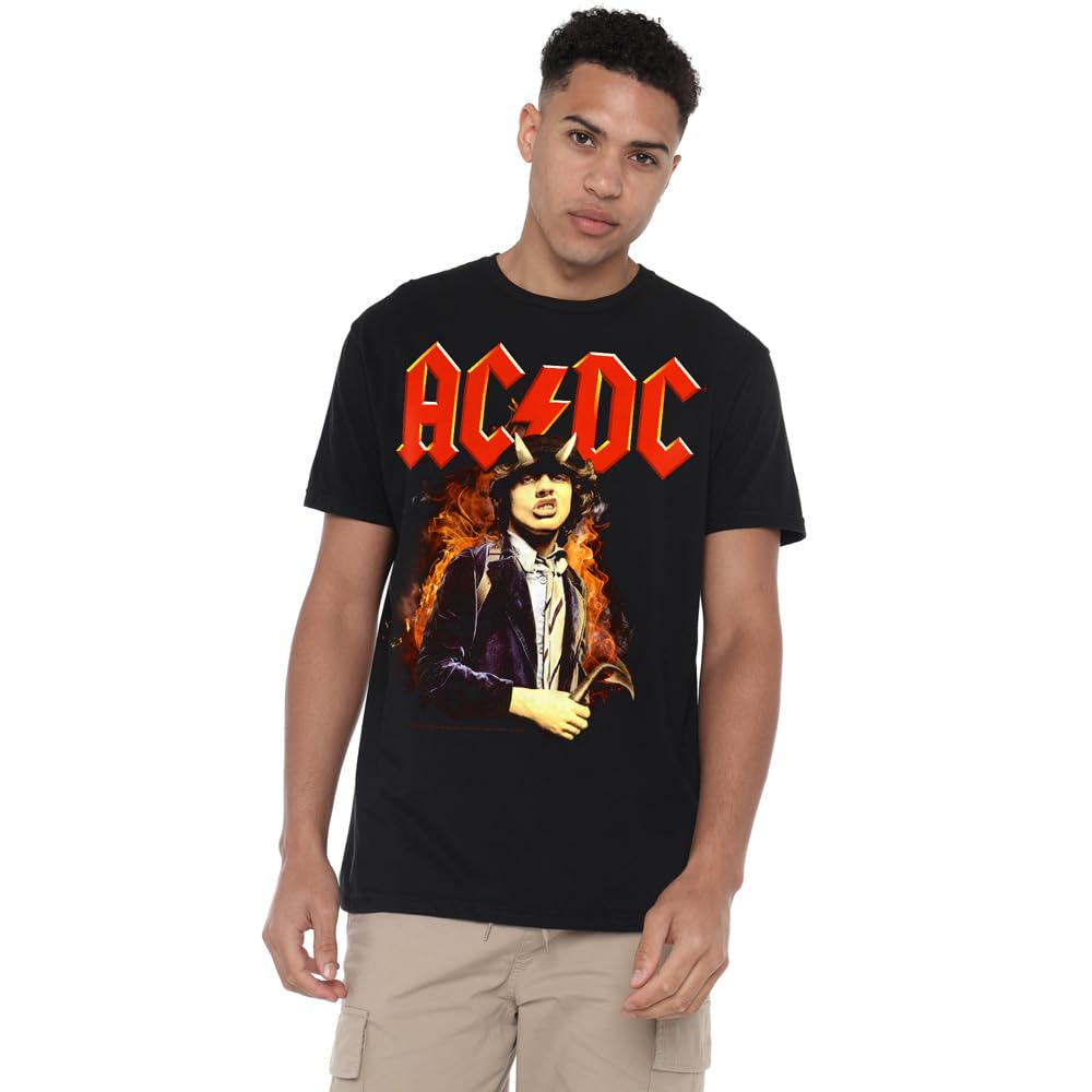 Acdc Men's Black Ac Dc Fire And Horns T-Shirt in Size 2XL, Sports Direct