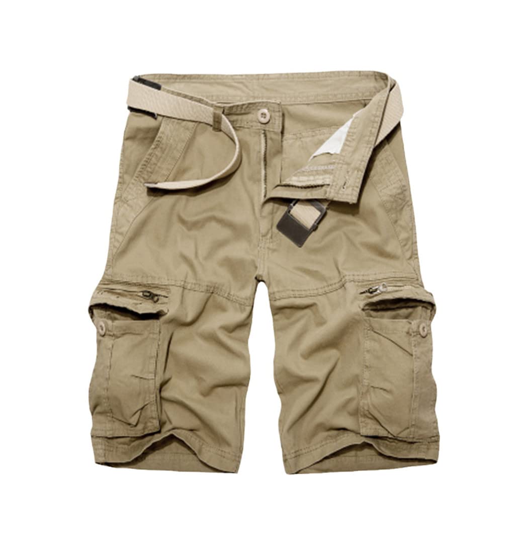 Short cargo militaire en coton homme kaki d'été multipoches